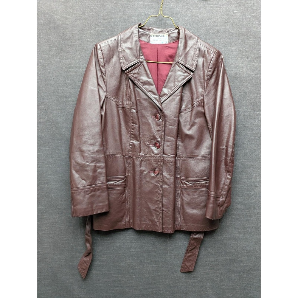 Vintage Women's Genuine Leather Coat Maroon Jacket 80s Mob Wife Northside Sz 15